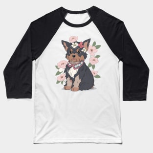 Floral Yorkie Delight Baseball T-Shirt